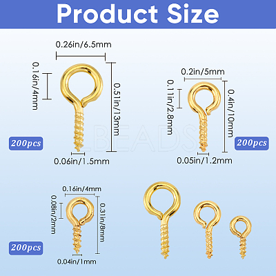 600Pcs 3 Size Iron Screw Eye Pin Peg Bails IFIN-SP0001-05G-1