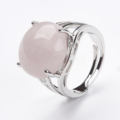 Adjustable Natural Rose Quartz Finger Rings RJEW-F075-01O-1
