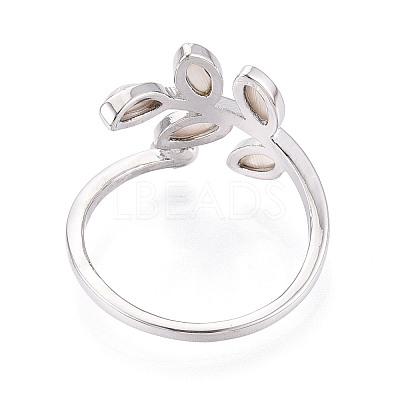 Leaf Shape Brass Shell Cuff Ring Settings KK-T076-63P-1