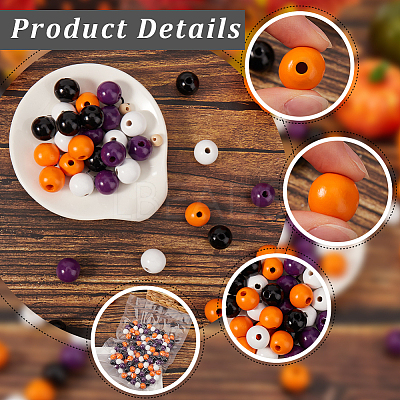 Halloween Theme 5 Strands Spray Painted Natural Wood Beads Strands WOOD-SP0001-02B-1