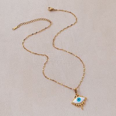 Vintage 304 Stainless Steel Enamel Evil Eye Pendant Necklaces for Women LS-XZ3178-1