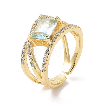 Cubic Zirconia Rectangle Open Cuff Ring RJEW-P035-02G-1