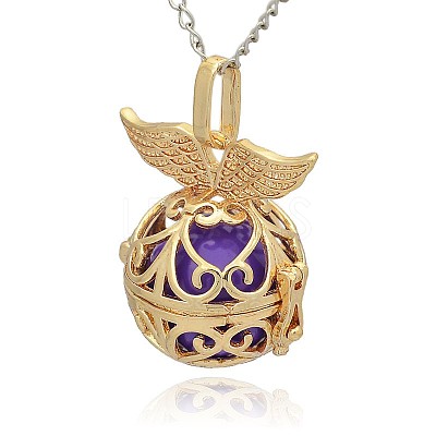 Golden Tone Brass Hollow Round Cage Pendants KK-J237-03G-1