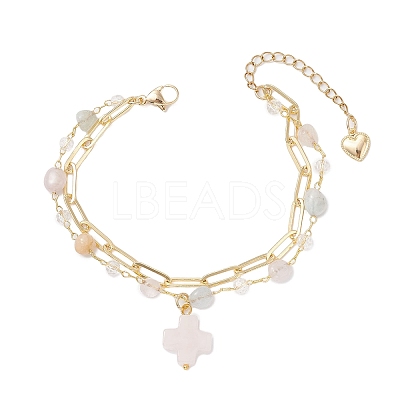 Natural Morganite Beads Multi-layered Bracelets BJEW-JB12217-02-1