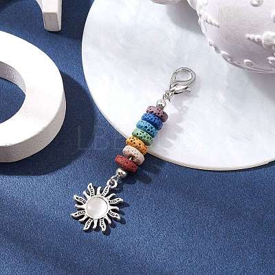 Sun Alloy & Cat Eye Pendant Decoration HJEW-JM01593-03-1
