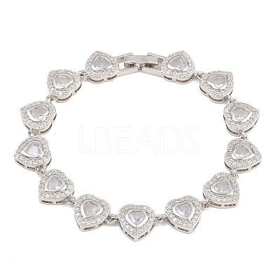 Brass Pave Cubic Zirconia Heart Tennis Bracelets for Women KK-CBA68DA-09P-01-1