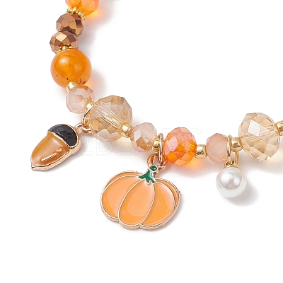 3Pcs 3 Styles Thanksgiving Day Alloy Enamel & ABS Plastic Imitation Pearl Charm Bracelets BJEW-JB12627-1