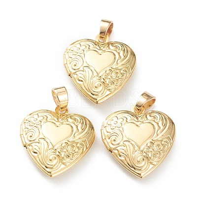 Brass Locket Pendants KK-P199-16G-1