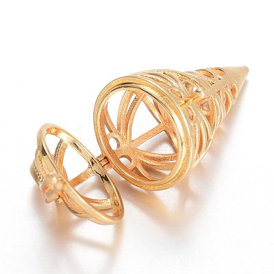 Hollow Brass Cone Cage Pendants KK-E671-27G-1