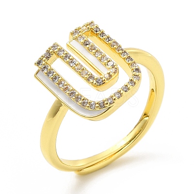 Mixed Color Enamel Initial Letter Adjustable Ring with Clear Cubic Zirconia RJEW-P045-01G-U-1