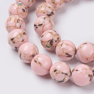Sea Shell and Synthetic Turquoise Assembled Beads Strands G-G758-09-8mm-1
