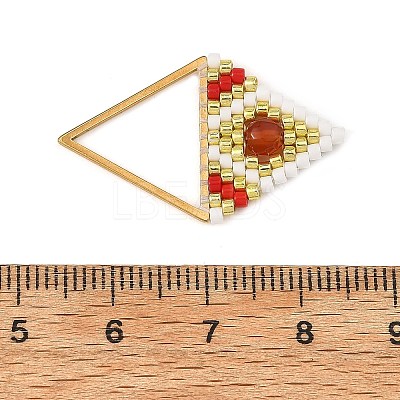 Natural Agate(Dyed & Heated) Faceted Round & Glass Seed Beaded Pendants PALLOY-MZ01405-02-1