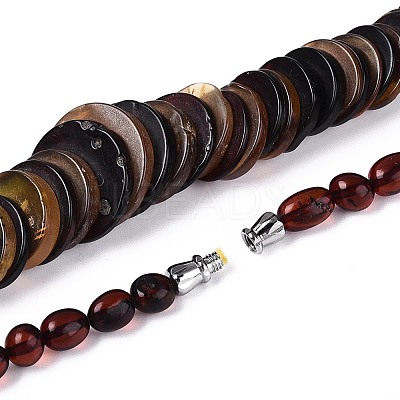 Natural Amber Disc and Rice Graduated Beaded Necklaces NJEW-T019-08-1