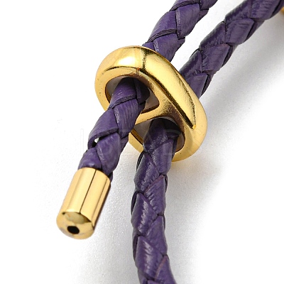 Brass Column Bar Link Bracelet with Leather Cords BJEW-G675-05G-13-1