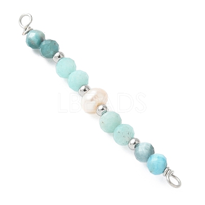 Faceted Round Natural Amazonite & Apatite & Potato Natural Cultured Freshwater Pearl Beaded Connector Charms PALLOY-JF03532-05-1