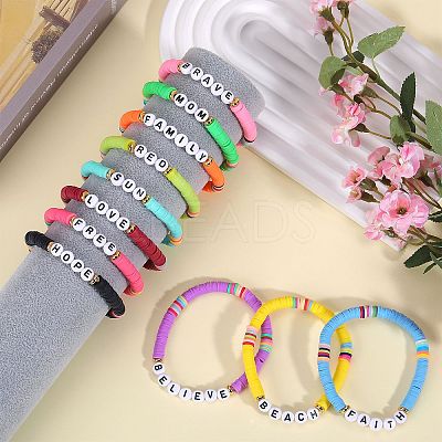 11Pcs 11 Style Polymer Clay Heishi Surfer Stretch Bracelets Set BJEW-SW00122-1