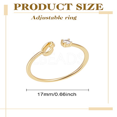 1Pc Letter Brass Rhinestone Open Cuff Rings for Women AJEW-LP0004-47C-G-1