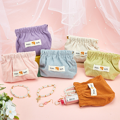 6pcs 6 styles Mini Cloth Printed Multipurpose Shrapnel Makeup Bags Change Purse ABAG-GF0001-25-1