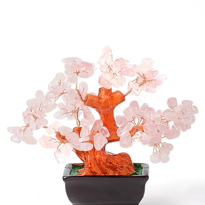 Natural Rose QuartzChips Money Tree Bonsai Display Decorations DJEW-B007-08F-1