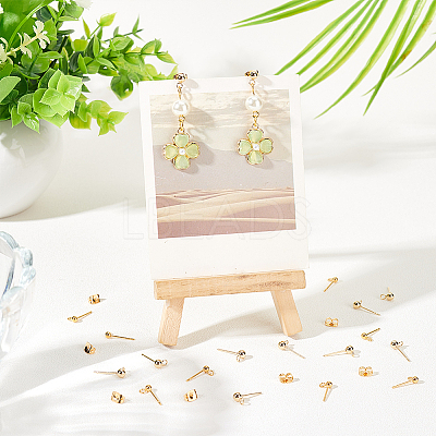 60pcs 2 size Brass Ball Stud Earring Post KK-PH0009-30-1