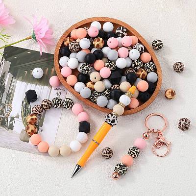 89Pcs Pattern Printed Silicone Beads Sets SIL-SZ0002-54A-1