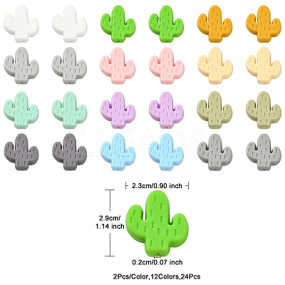 24Pcs 12 Colors Cactus Silicone Beads SIL-YW0001-20-1