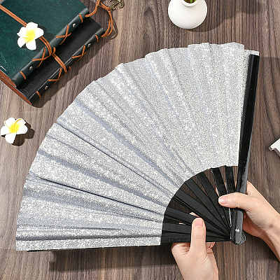 1Pc Bamboo with Oxford Fabric Glitter Powder Folding Fans AJEW-SP0003-77C-1
