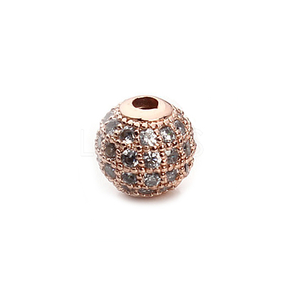 Round Brass Micro Pave Cubic Zirconia Beads ZIRC-N016-01RG-8mm-1