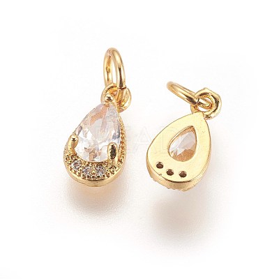 Brass Cubic Zirconia Charms KK-E772-13C-G-1