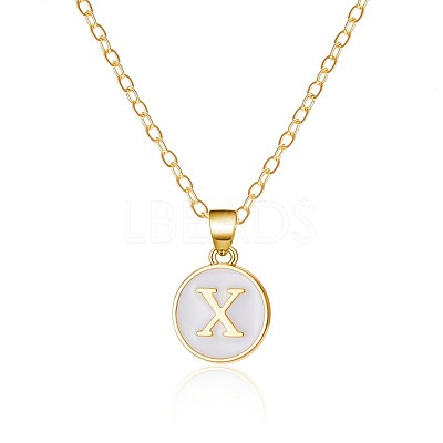 Alloy White Enamel Flat Round with Letter Pendant Necklaces FS-WG63565-24-1