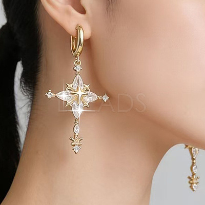 Brass & Cubic Zirconia Hoop Dangle Earrings WG4AE01-01-1