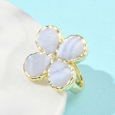 Natural Blue Lace Agate Faceted Adjustable Finger Rings for Women RJEW-A092-01G-09-1