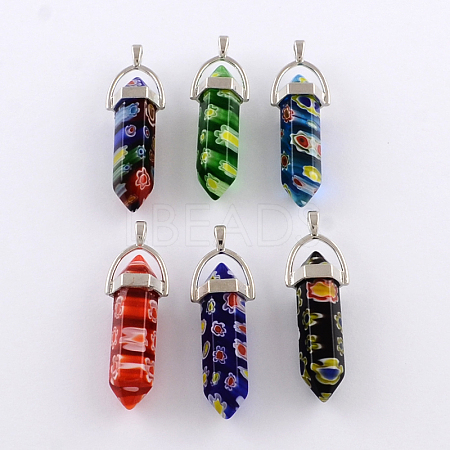 Millefiori Glass Pendants with Alloy Findings LK-R008-M01-1
