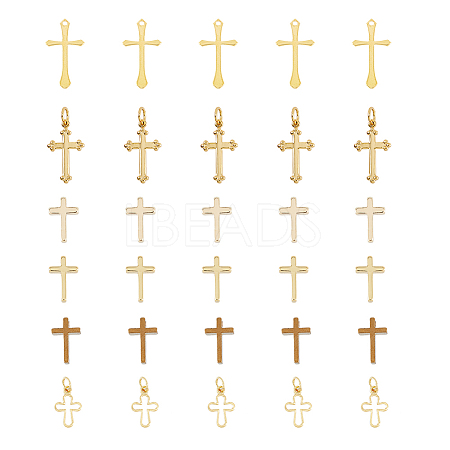 36Pcs 6 Style Long-Lasting Plated Brass Charms KK-FH0005-19-1