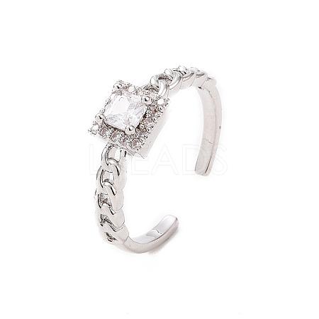 Clear Cubic Zirconia Square Open Cuff Ring RJEW-B028-05P-1