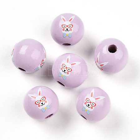 Easter Theme Printed Wood Beads WOOD-T032-22R-1