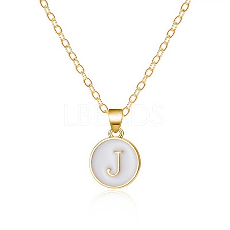 Alloy White Enamel Flat Round with Letter Pendant Necklaces FS-WG63565-10-1