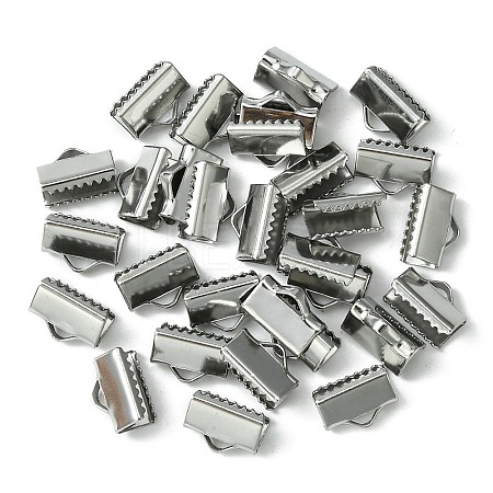 304 Stainless Steel Ribbon Crimp Ends STAS-YW0001-78C-1