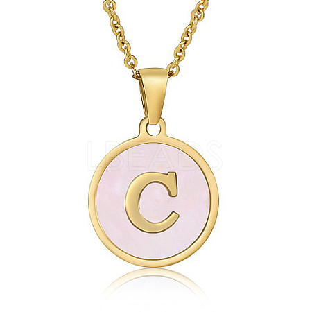 Natural Shell Initial Letter Pendant Necklace LE4192-5-1