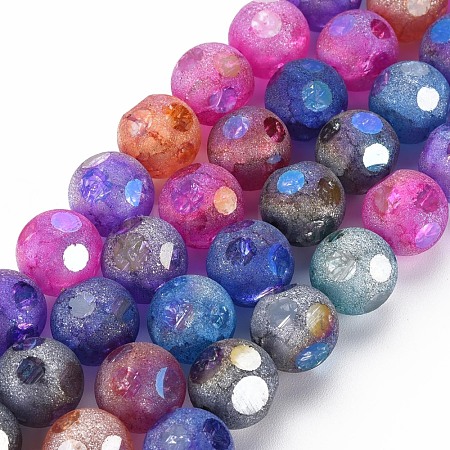 Transparent  Electroplate Crackle Glass Beads Strands EGLA-T008-13-1