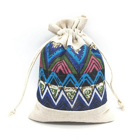 Ethnic Style Linenette Drawstring Bags CON-PW0001-081B-1