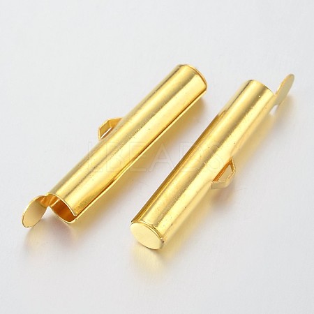 Brass Slide On End Clasp Tubes KK-P031-12G-1