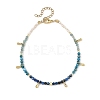 Natural Apatite & Kyanite Faceted Round and Pearl Beaded Anklets AJEW-AN00872-01-3