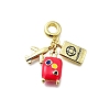 Brass Cerise Enamel Airplane Luggage Passport European Dangle Charms KK-K400-31G-1