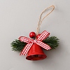 Christmas Iron Bell with Plastic Leaf Hanging Decorations FIND-WH0126-146B-1