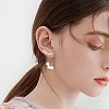 Clear Cubic Zirconia Leafy Branch with Imitation Pearl Dangle Stud Earrings JE1051A-4