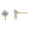 Brass Micro Clear Cubic Zirconia Stud Earring Findings KK-R132-065G-NF-2