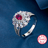 Elegant S925 Silver Floral Ring with Diamonds WM8786-6-1