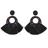 Bohemian Style Acrylic & Polyester Fan Tassel Stud Earrings FS-WGB5BEF-10-1