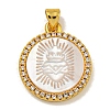 Rack Plating Brass Micro Pave Clear Cubic Zirconia Flat Round Pendants KK-U025-10G-09-1